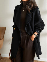 Inrosy mi-longue manteau en laine double boutonnage poches col revers manches longues femme élégant mode veste