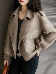 Inrosy court manteau en laine poches col revers manches longues femme casual style boyfriend décontracté veste