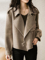 Inrosy court manteau en laine poches col revers manches longues femme casual style boyfriend décontracté veste