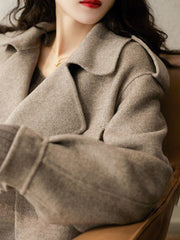 Inrosy court manteau en laine poches col revers manches longues femme casual style boyfriend décontracté veste