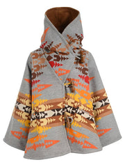 Inrosy court poncho manteau femme à capuche tribal géométrique décontracté vintage veste