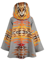 Inrosy court poncho manteau femme à capuche tribal géométrique décontracté vintage veste
