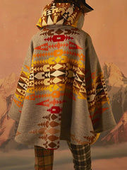 Inrosy court poncho manteau femme à capuche tribal géométrique décontracté vintage veste