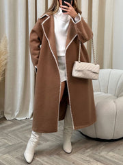 Inrosy longue manteau en laine col revers manches longues femme élégant mode ample oversized veste