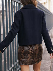 Inrosy court manteau caban double boutonnage poches col revers manches longues femme casual élégant mode veste