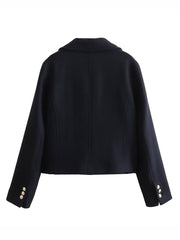 Inrosy court manteau caban double boutonnage poches col revers manches longues femme casual élégant mode veste