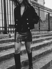 Inrosy court manteau caban double boutonnage poches col revers manches longues femme casual élégant mode veste