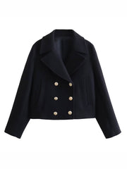 Inrosy court manteau caban double boutonnage poches col revers manches longues femme casual élégant mode veste