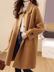 Inrosy mi-longue manteau en laine poches col revers manches longues femme élégant mode décontracté