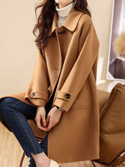 Inrosy mi-longue manteau en laine poches col revers manches longues femme élégant mode décontracté