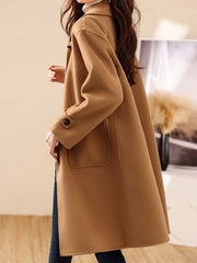 Inrosy mi-longue manteau en laine poches col revers manches longues femme élégant mode décontracté