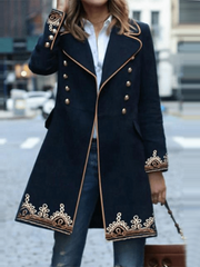 Inrosy mi-longue manteau officier double boutonnage poches découpe v manches longues femme élégant mode veste caban