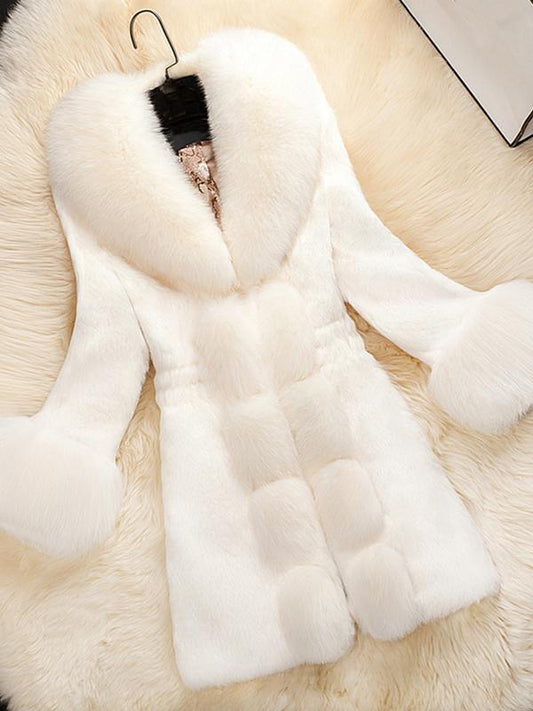 Inrosy mi-longue manteau en fausse fourrure manches longues mode femme veste