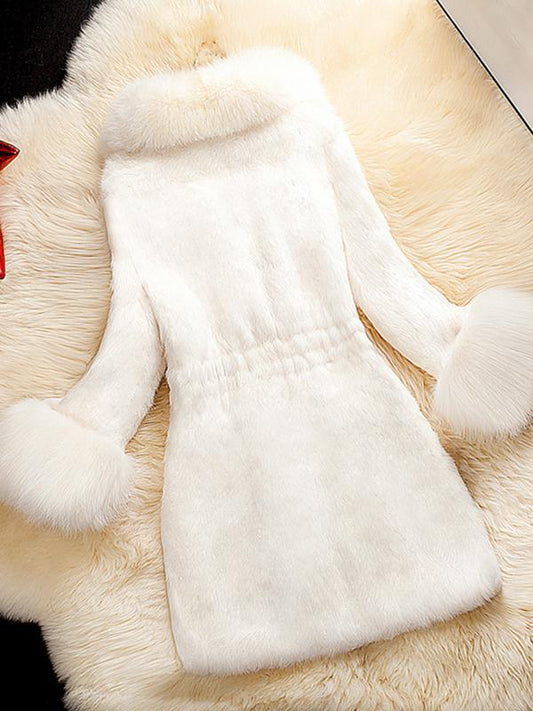 Inrosy mi-longue manteau en fausse fourrure manches longues mode femme veste