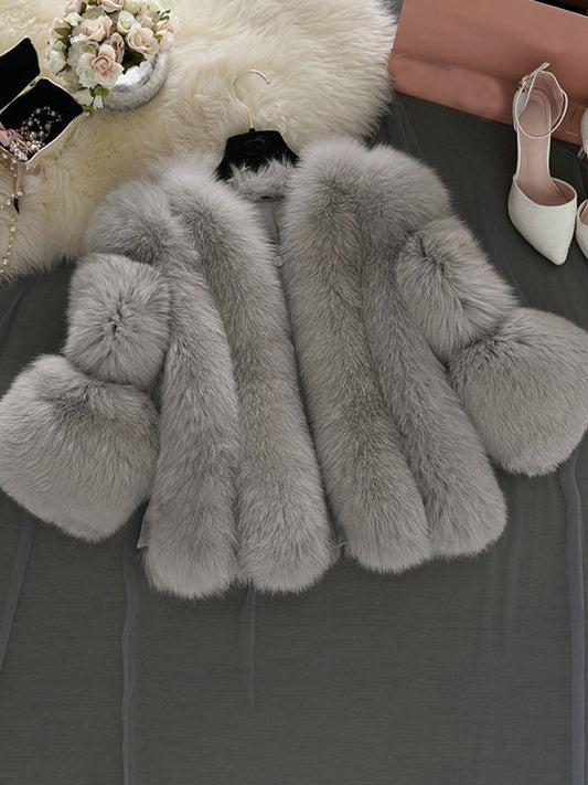 Inrosy manteau en fausse fourrure unicolore manches longues femme élégant mode veste hiver