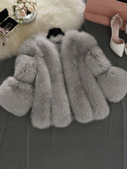 Inrosy manteau en fausse fourrure unicolore manches longues femme élégant mode veste hiver