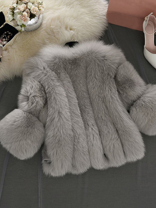 Inrosy manteau en fausse fourrure unicolore manches longues femme élégant mode veste hiver