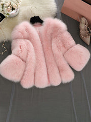 Inrosy manteau en fausse fourrure unicolore manches longues femme élégant mode veste hiver