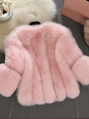 Inrosy manteau en fausse fourrure unicolore manches longues femme élégant mode veste hiver