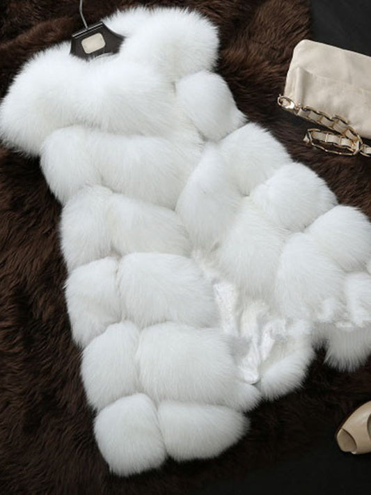 Inrosy mi-longue manteau en fausse fourrure unicolore sans manches femme élégant mode gilets hiver