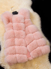 Inrosy mi-longue manteau en fausse fourrure unicolore sans manches femme élégant mode gilets hiver