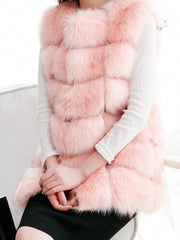 Inrosy mi-longue manteau en fausse fourrure unicolore sans manches femme élégant mode gilets hiver