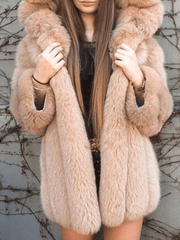 Inrosy manteau en fausse fourrure à capuche manches longues femme élégant mode décontracté hiver veste