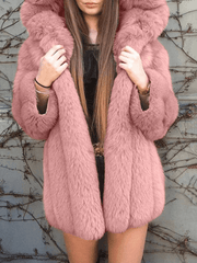 Inrosy manteau en fausse fourrure à capuche manches longues femme élégant mode décontracté hiver veste