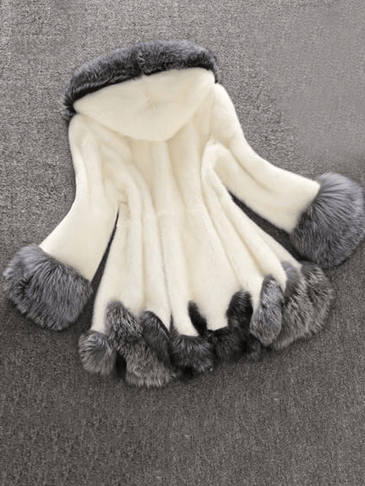 Inrosy mi-longue manteau en fausse fourrure boutons à capuche manches longues femme élégant mode oversized veste