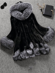 Inrosy mi-longue manteau en fausse fourrure boutons à capuche manches longues femme élégant mode oversized veste