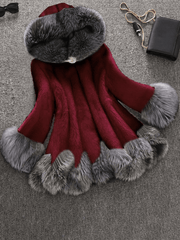 Inrosy mi-longue manteau en fausse fourrure boutons à capuche manches longues femme élégant mode oversized veste