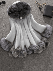 Inrosy mi-longue manteau en fausse fourrure boutons à capuche manches longues femme élégant mode oversized veste