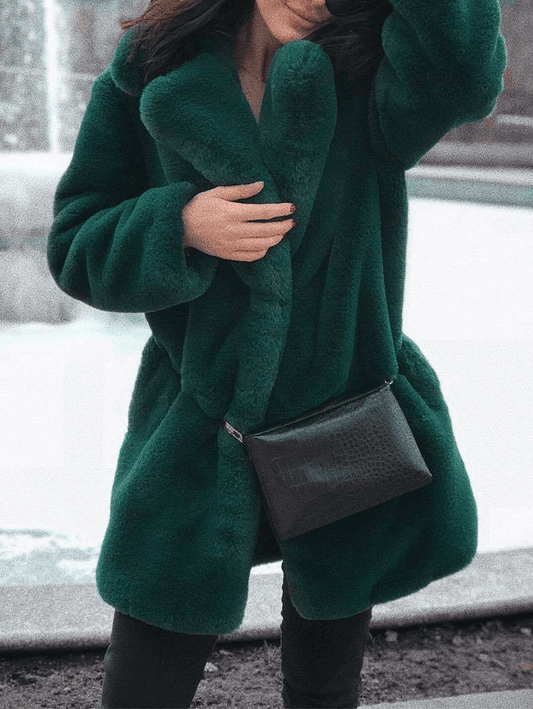 Inrosy mi-longue manteau en fausse fourrure boutons poches col revers manches longues femme ample hiver veste