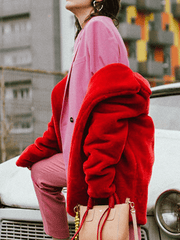 Inrosy mi-longue manteau en fausse fourrure boutons poches col revers manches longues femme ample hiver veste