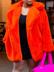 Inrosy mi-longue manteau en fausse fourrure boutons poches col revers manches longues femme ample hiver veste