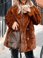 Inrosy mi-longue manteau en fausse fourrure boutons poches col revers manches longues femme ample hiver veste