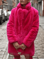 Inrosy mi-longue manteau en fausse fourrure boutons poches col revers manches longues femme ample hiver veste