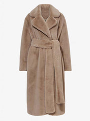 Inrosy longue manteau en fausse fourrure de lapin ceinture col revers manches longues femme élégant lâche oversized décontracté