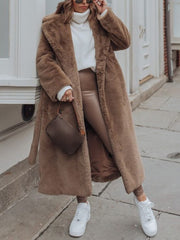 Inrosy longue manteau en fausse fourrure de lapin ceinture col revers manches longues femme élégant lâche oversized décontracté