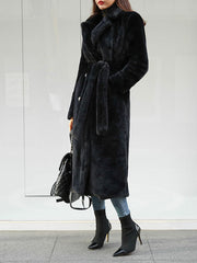 Inrosy longue manteau en fausse fourrure double boutonnage ceinture col revers manches longues femme élégant oversized décontracté veste