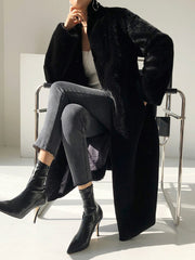 Inrosy longue manteau en fausse fourrure col montant manches longues femme casual élégant oversized décontracté