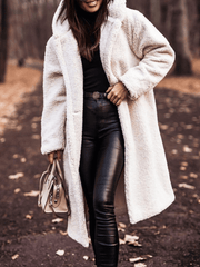 Inrosy longue manteau teddy coat boutons poches à capuche manches longues femme mode ample oversized décontracté hiver