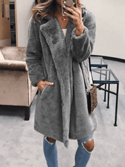 Inrosy mi-longue manteau en fausse fourrure col à revers mode femme hiver veste