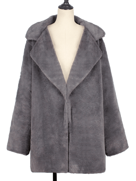 Inrosy mi-longue manteau en fausse fourrure col à revers mode femme hiver veste