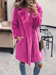 Inrosy mi-longue manteau en fausse fourrure col à revers mode femme hiver veste