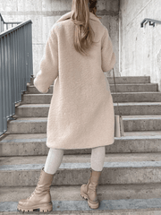 Inrosy longue manteau en teddy bear coat boutonnage poches col revers manches longues femme mode oversized décontracté hiver veste