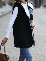 Inrosy gilet débardeur carreaux polaire veste en velours réversible à capuche sans manches poches femme mode décontracté manteau