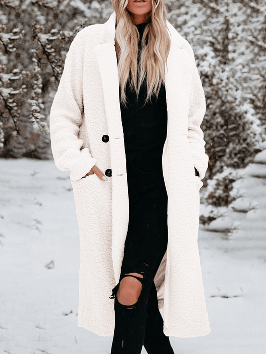 Inrosy longue manteau teddy coat poches col revers manches longues élégant décontracté hiver veste en peluche pour femmes