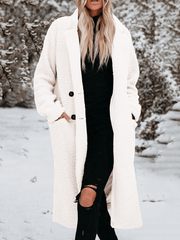 Inrosy longue manteau teddy coat poches col revers manches longues élégant décontracté hiver veste en peluche pour femmes