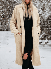 Inrosy longue manteau teddy coat poches col revers manches longues élégant décontracté hiver veste en peluche pour femmes